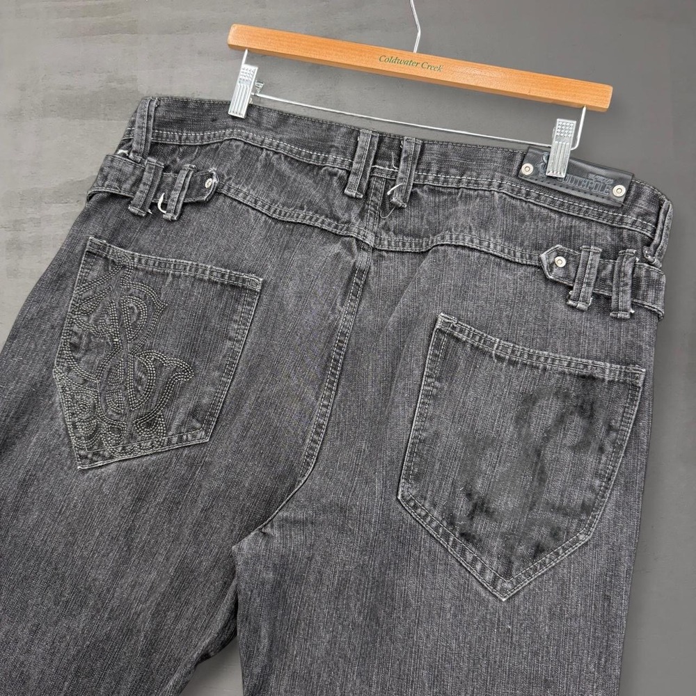 Southpole Red Tab Jeans Black Baggy Relaxed Fit Embroidered Cinch Back 40